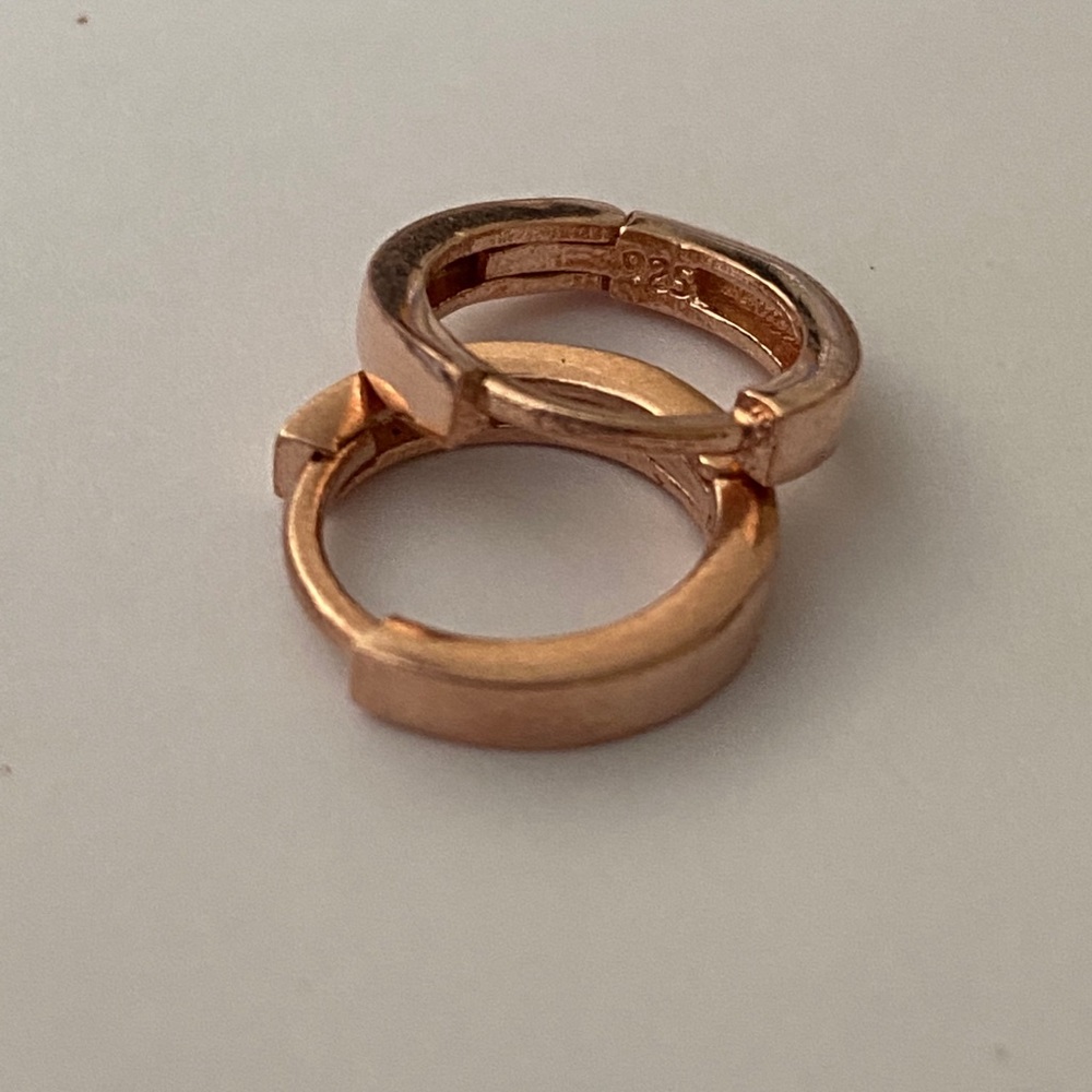 Unisex earrings 925 silver round hoops 14k rose gold plated